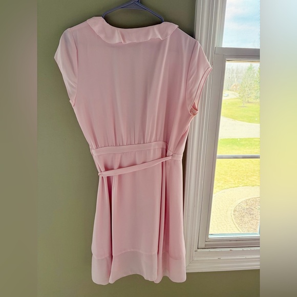 Aritzia Sunday Best Blush Pink Ruffle Wrap Mini Dress - Picture 8 of 9